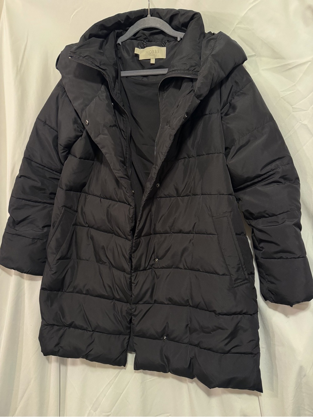 Hobbs London $328 Womens Black Hooded Quilted Puffer Coat Size 8 Hadley Style